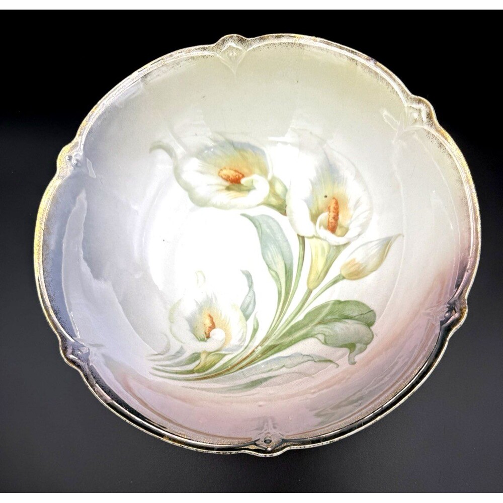 VTG  Porcelain Bowl, Yellow Calla Lily Flower